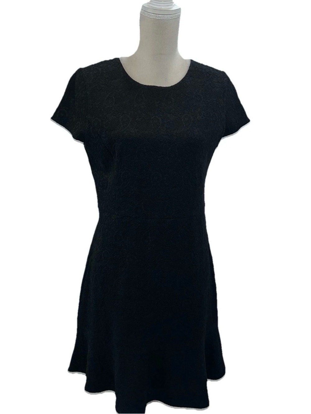 Michael Kors Black Short-Sleeve Textured A-Line Knee Length Dress
